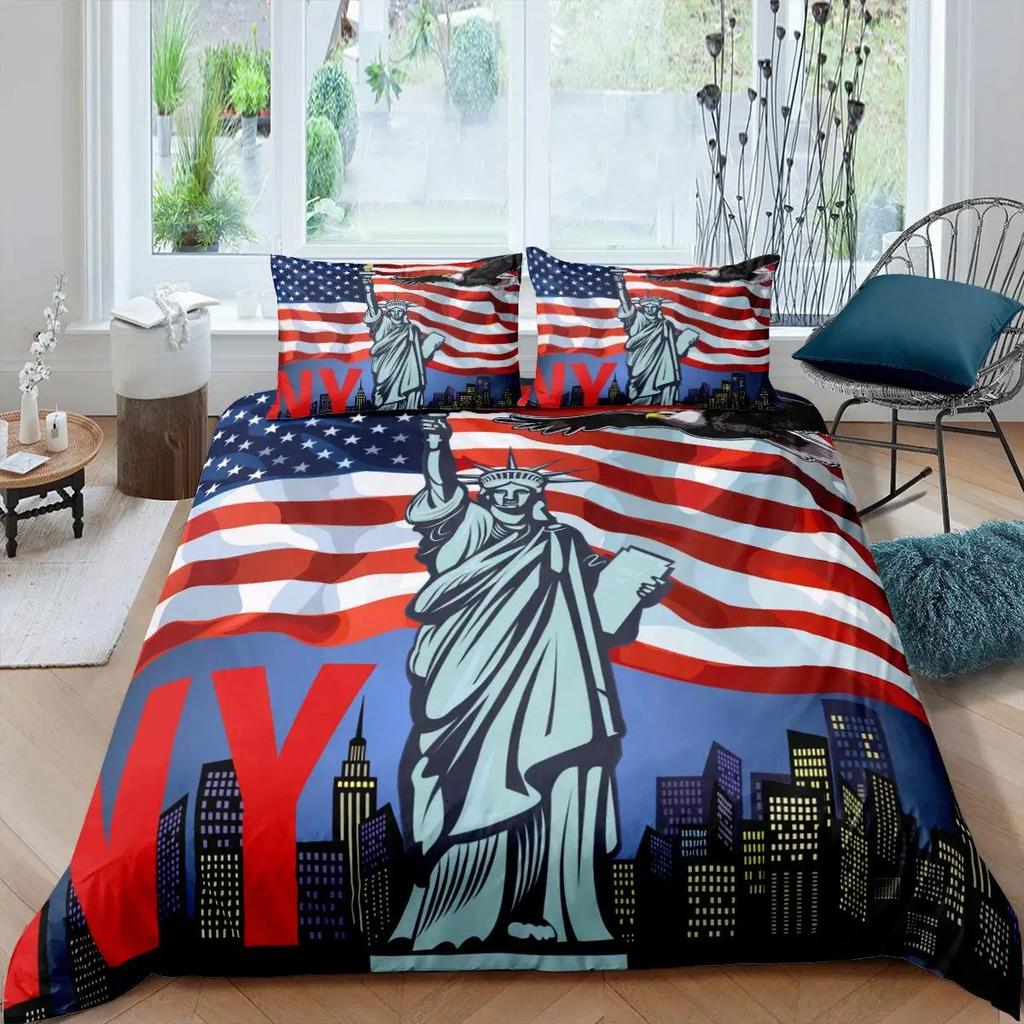 American Statue of Liberty Soft Duvet Cover King/Quen Sized Dimensions for Children Kids Tens Adult Peoples New York Famous Atractions Comfortable