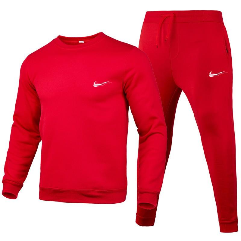 Mens Long Sleeve Crew Neck Tracksuit Solid Color Print Casual Sportswear Set Daily Wear