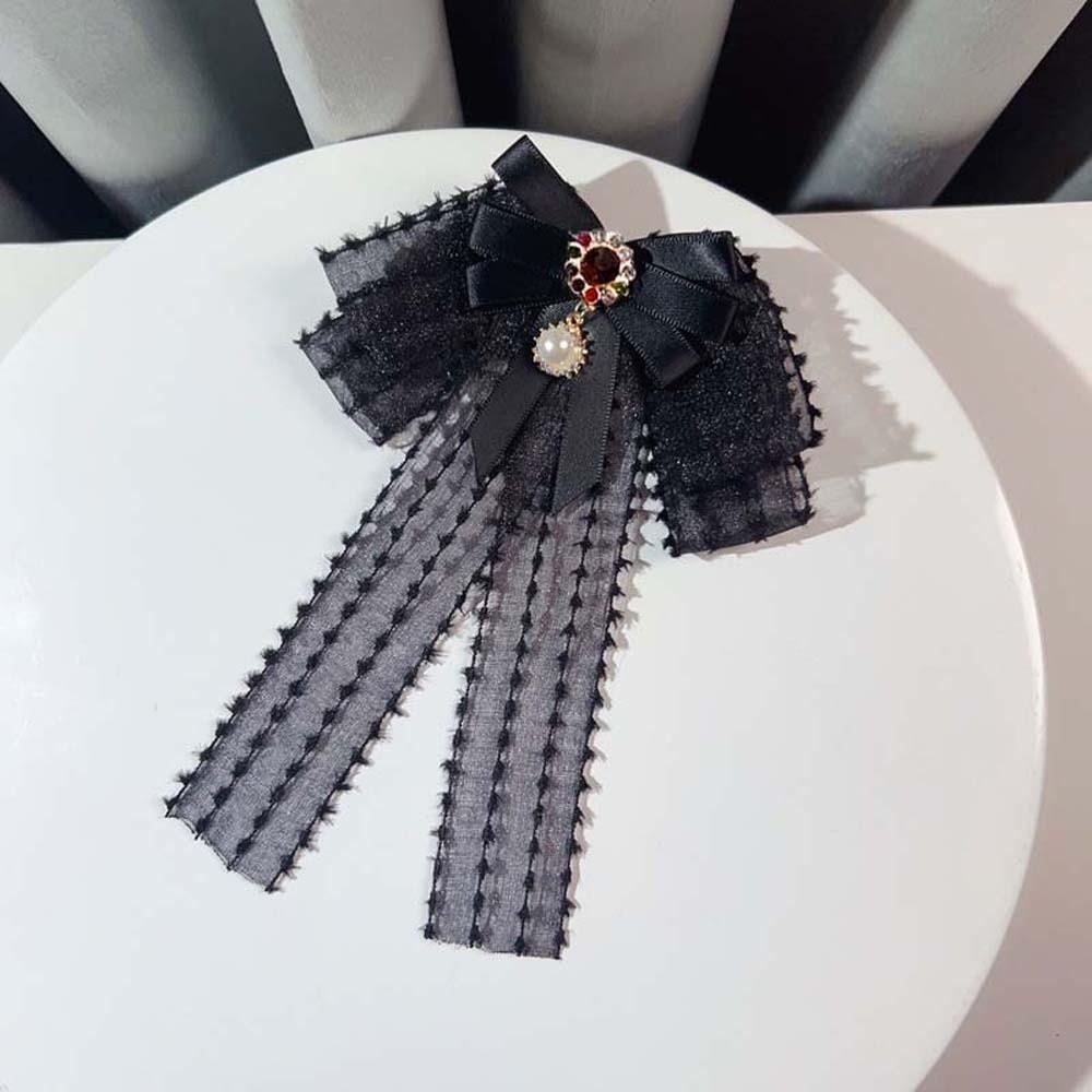 Black Hand-beaded Lace Necktie Rhinestone Decoration Shirt Tie Pearls Tie  JK Uniform Decoration