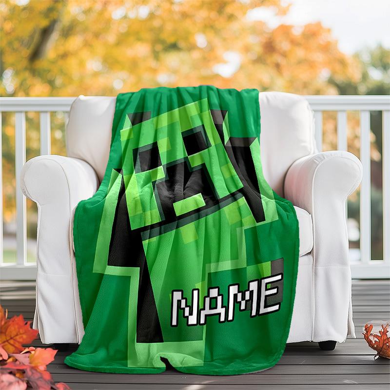 Customizable Minecraft Throw Blanket – Personalized Name, All-Season Cozy Snug Blanket, Machine Washable, Personalized Blanket