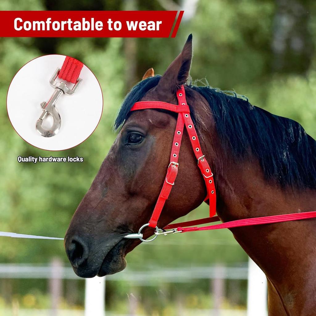 TOPINCN Horse Bridle, Red Adjustable Horse Bridle Rein Horse Headstalls Bit Horse Equestrian Accessories with Soft Cushion