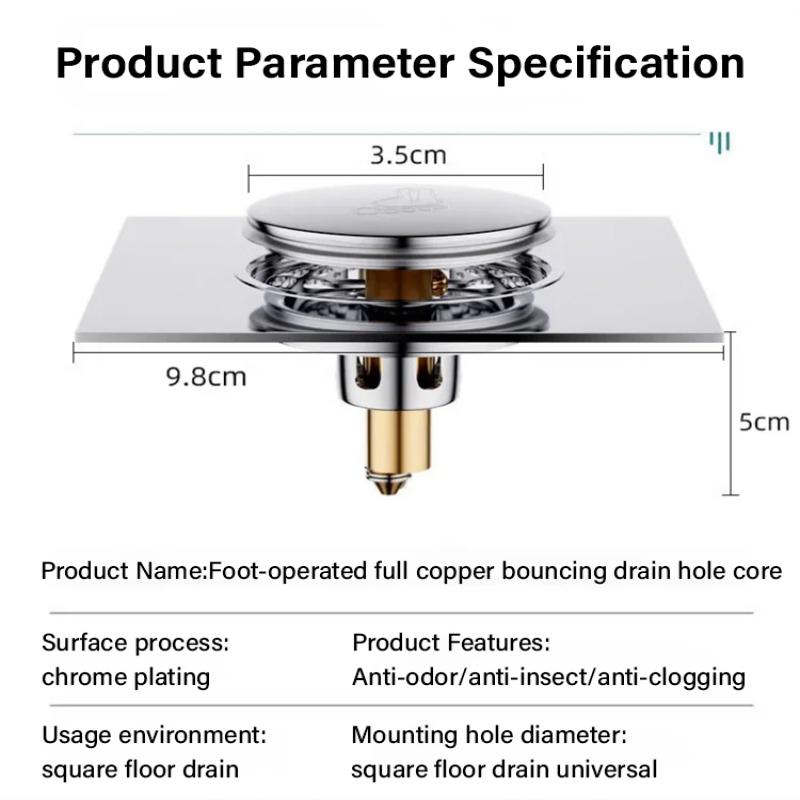 Bathroom Bouncing Floor Drain Odor and Bug Proof Core Cover Strainer No Knock Tile Old Floor Drain Board Remodel Full Seal Cover