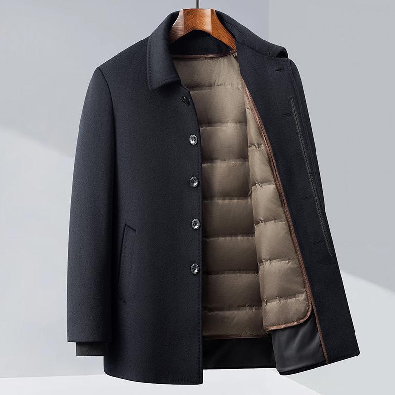 Hengyuanxiang Men's Detachable Down Liner Wool Suit Set - 2025 Fall/Winter Casual Thickened Jacket for Middle-Aged Men