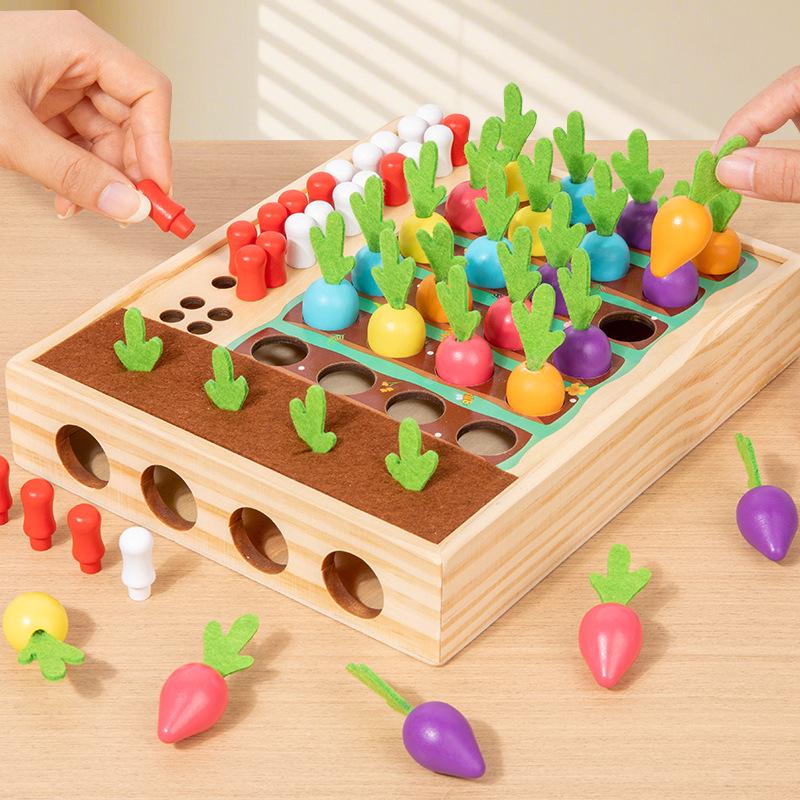 Kid's Wooden Radish Pull Memory Game - Interactive Desktop Toy for Toddlers & Parents
