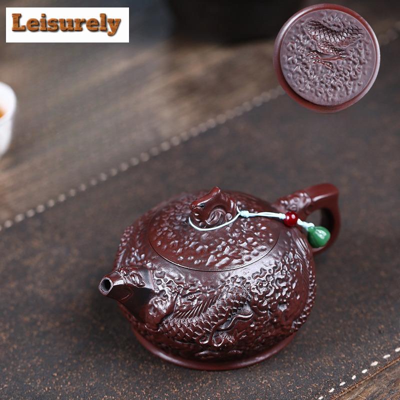 350ml Elegant Yixing Purple Clay Teapots Handmade Dragon Pot Raw Ore Antique Brass Mud Kettle With Strainer Zisha Tea Set Craft