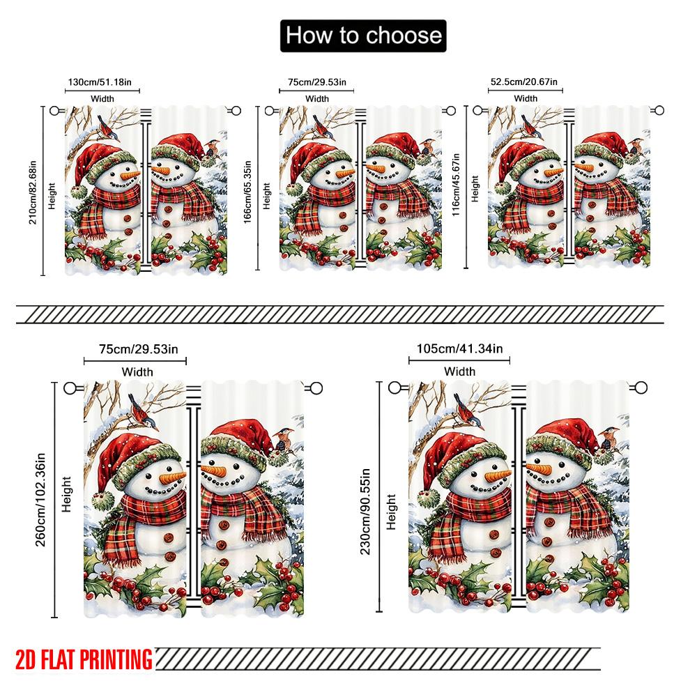 2pcs 2D Flat Printing Merry Christmas Popular Party Window Curtains Christmas Snowman4 100% Polyester Without Electricity Family