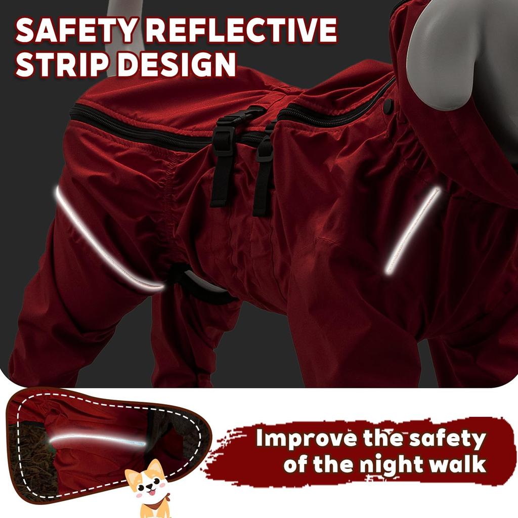 Small Medium Large Dog Raincoat, Waterproof Dogs Rain Jacket, Puppy Side Zipper Reflective Strip Leash Holes Elastic Raincoats