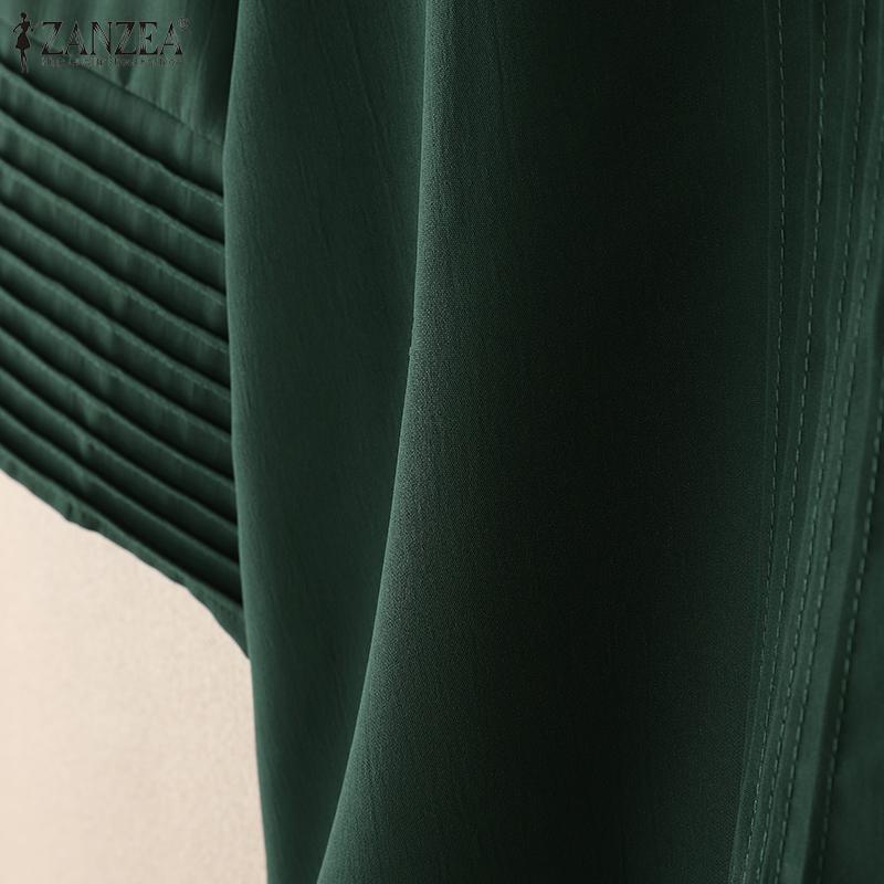 ZANZEA Women Casual Turn Down Collar Solid Color 3/4 Sleeve Blouse