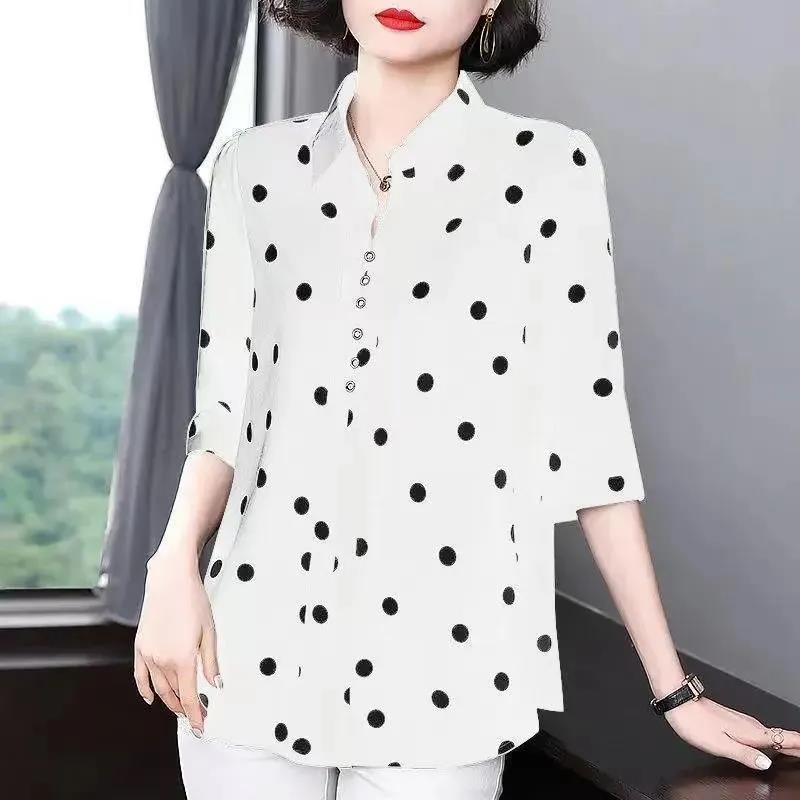 Polka Dot Shirt Women's New Summer Short Sleeved Bottoming Shirt Mom's Tshirt Half Sleeved Top S-5XL