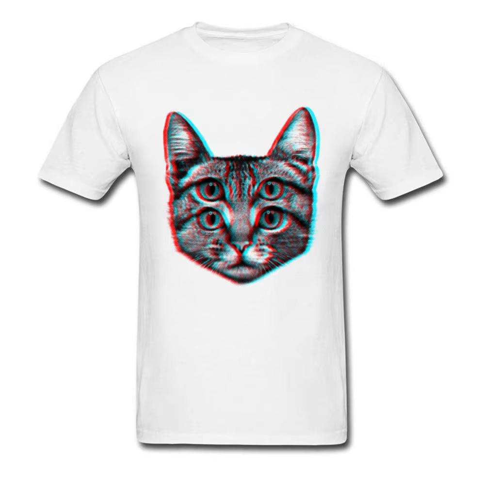 ГОРЯЧАЯ РАСПРОДАЖА Психоделическая футболка с кошкой Neko Rahman Котёнок Животное Хлопок полиэстер Одежда Мужская белая футболка Мяу мяу S