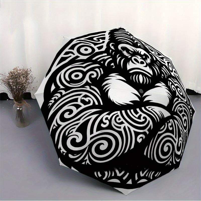 1pc Gorilla Face Artwork Automatic Open/close Folding Umbrella, Compact Portable Travel Umbrella, Durable Construction yy250809056
