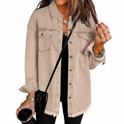 Giacca Camicia in Denim con Orlo Sfilacciato da Donna - Street Style Europeo e Americano per Autunno/Inverno.