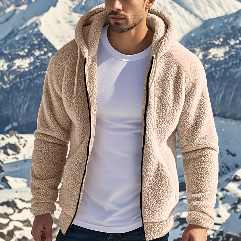 Men's American Style Double Sided Fleece Hooded Jacket, Thick Warm Full Zip Cardigan, Loose Fit Casual Coat for Spring Autumn