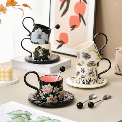High Ear Coffee Cup Saucer Set Gift Box for Women's High Quality Ceramic High End Light Luxury Exquisite Afternoon Tea Cup with Spoon