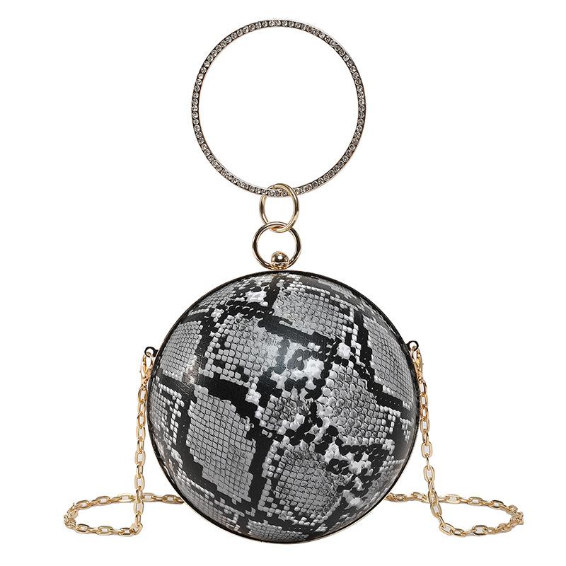 New product personalized niche design snakeskin pattern spherical bag trend contrasting color versatile chain hand carry messenger bag