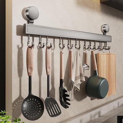 Sliding Suction Cup Kitchen Hooks: No-Drill Aluminum Wall-Mounted Spatula Storage Rail