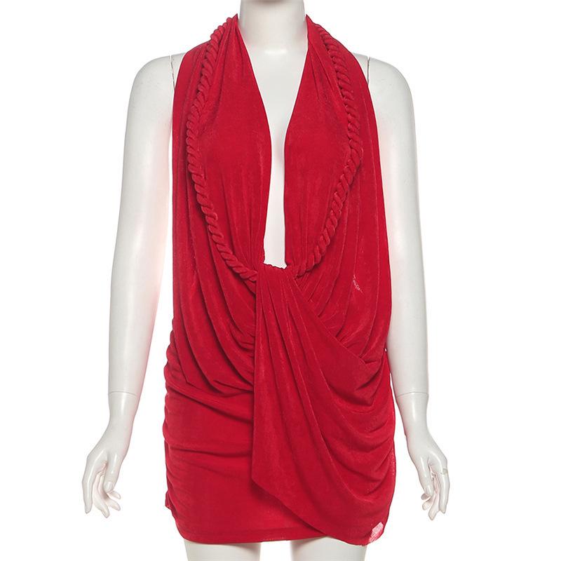 Women's Deep V-Neck Halter Backless Bodycon Dress - European & American Style