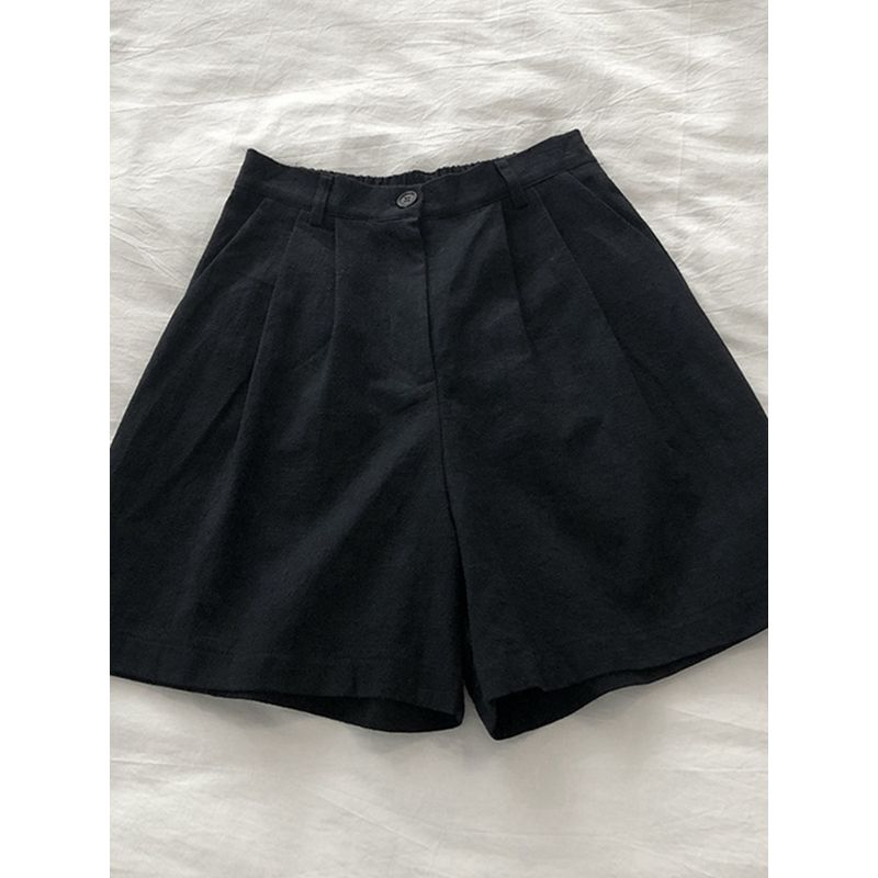 

Japan fashion Linen Shorts Women Summer High Waist Slimming A Word Wide Leg Pants Small Casual Cotton and Linen Pants Cropped Pants Black XL