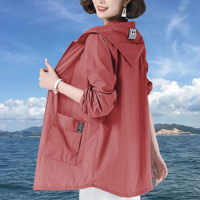 Women's Spring Summer UV Protection Jacket Solid Colour Plus Size Thin Section Hooded Sunscreen Clothing