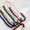 Retro Color Block Beaded Geometric Necklace with Pearl Resin Clavicle Chain