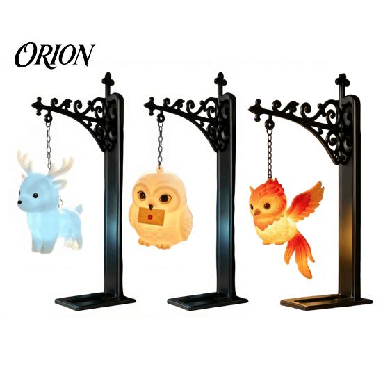 Magical Lantern for Reading Nook Hanging Magic Owl Bird Deer Bookend Lamp, Gothic Metal Bookshelf Light, Relaxed Light Den Vintage Library Animal