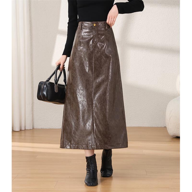 Retro Modern PU Leather Midi Skirt