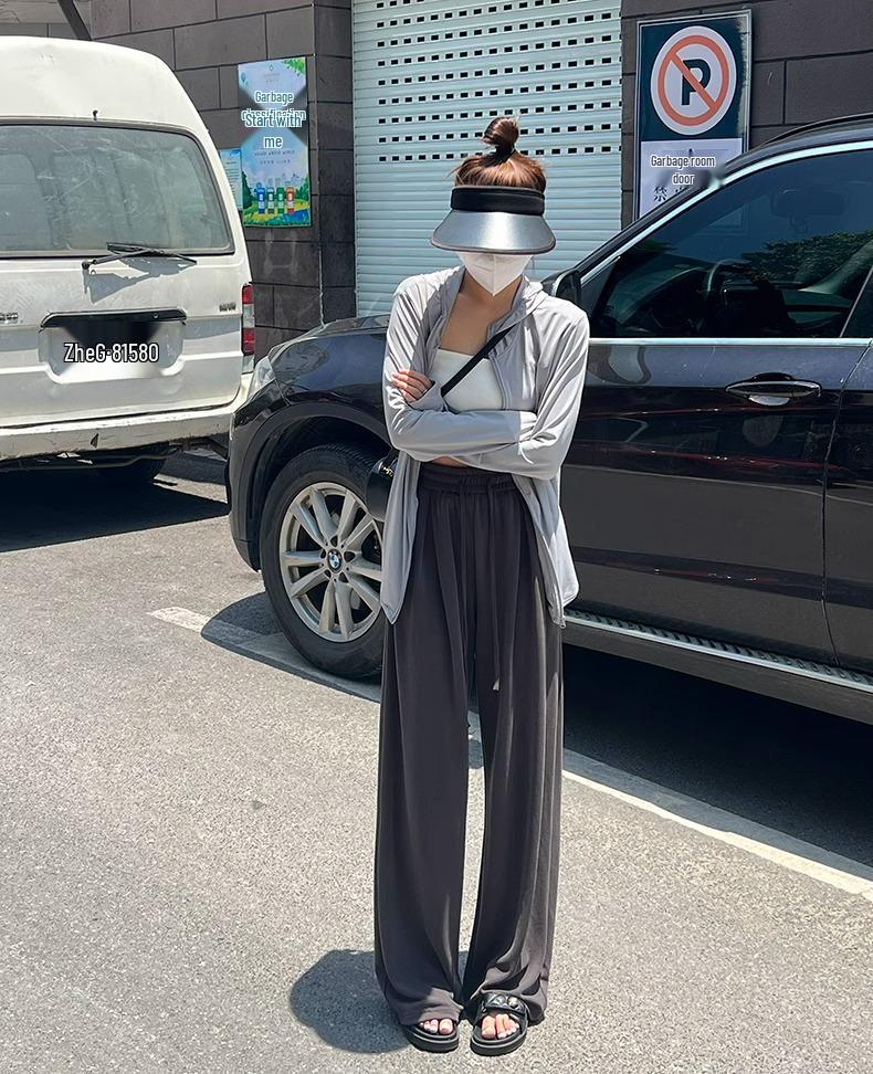 

Маленькие брюки палаццо из медно-аммиачного шелка с высокой посадкой - Стройнящий и драпирующийся летний стиль для женщин 2XL (126-145 jin)