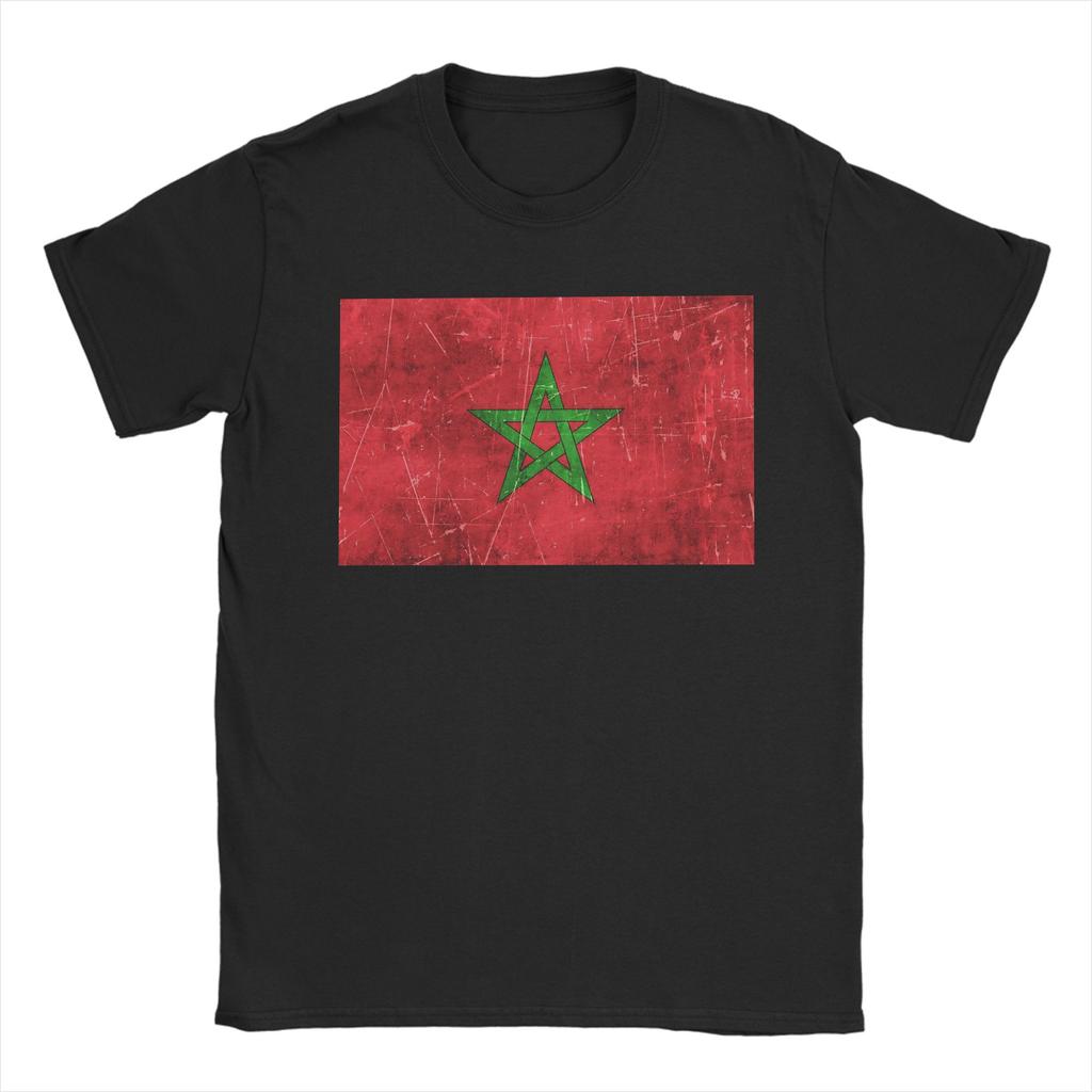 Morocco Vintage Aged and Scratched Moroccan Flag T Shirt for Men Cotton TShirt Round Collar Tee Shirt Short Sleeve Tops Summer