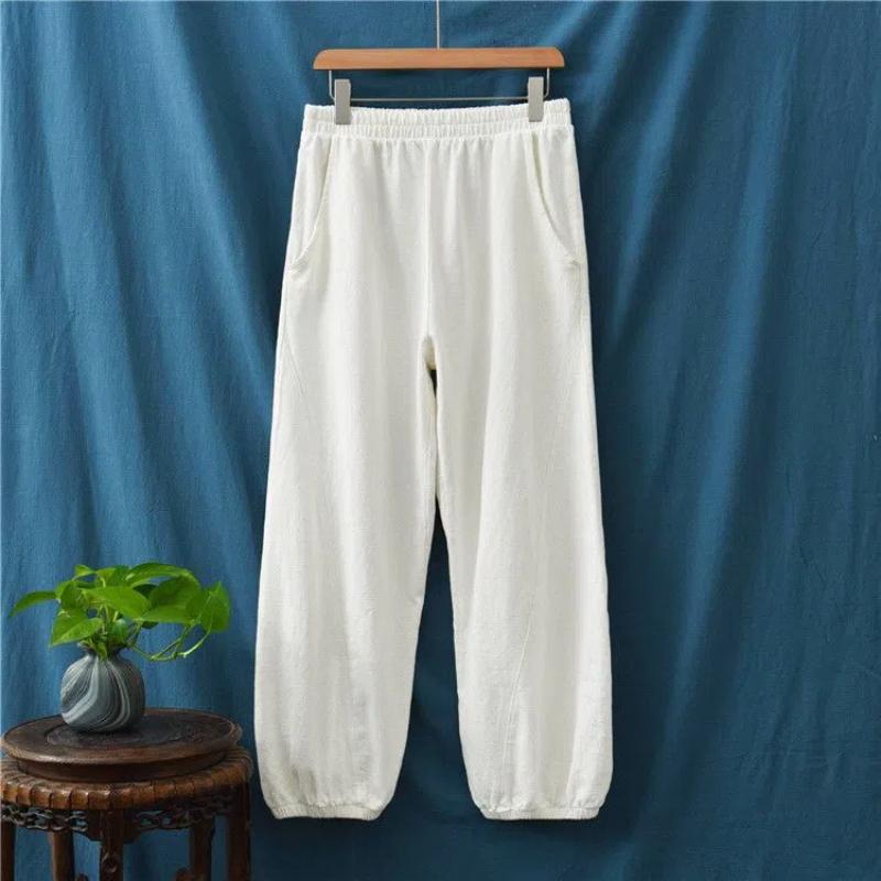 

Женские весенне-летние новые лоскутные брюки в китайском стиле, свободные, с высокой посадкой, модные, однотонные, повседневные брюки для папы L белый