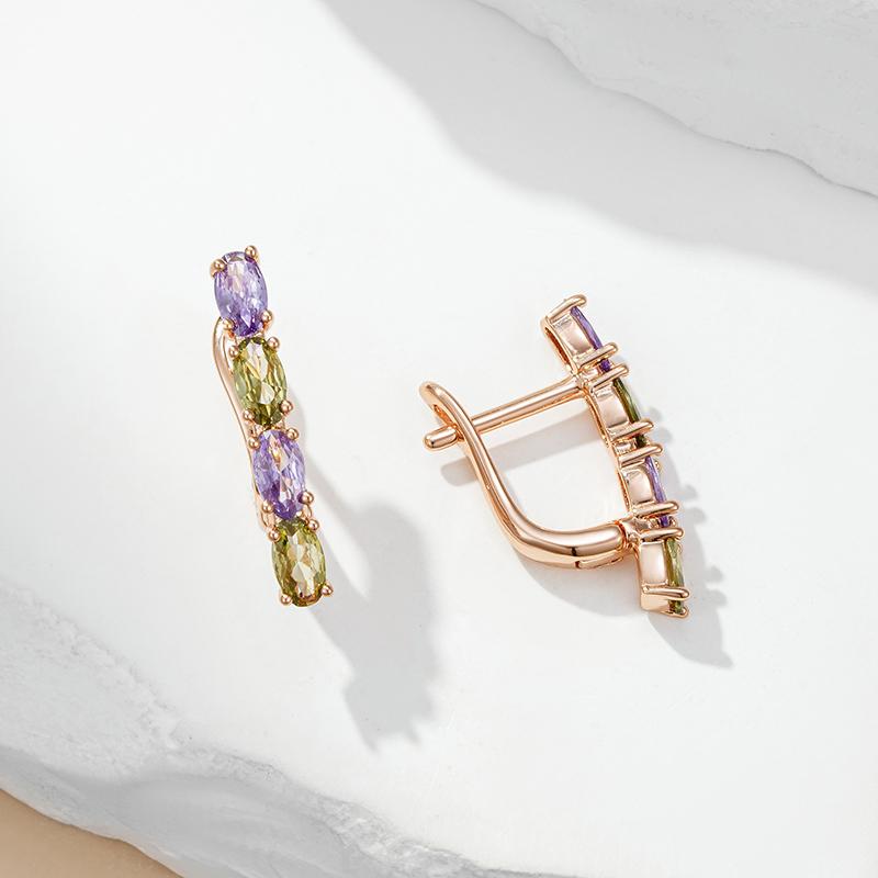 Kienl  Mix Purple Green Natural Zircon Dangle Earring For Women Luxury Design  Rose Gold Color Best Gift Vintage Jewelry