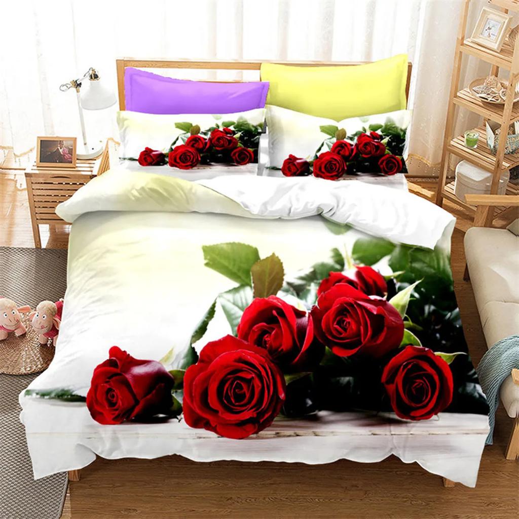 Red Rose Romantic Valentine's Day Floral Soft Duvet Cover for Women Young Girls Valentine's Day Gift Flowers Print Comfortable Quilt Cover Rom Decor