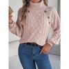 Autumn/Winter Casual Solid-Colour Buttoned Cable-Knit Turtleneck Bell-Sleeve Pullover for Women