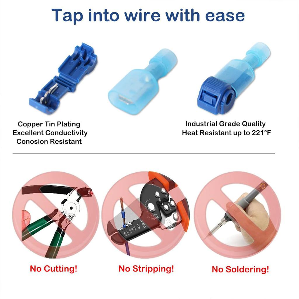 144Pcs T Tap Wire Connectors Quick Splice Wire Terminals Self-Stripping Quick Splice Electrical Wire Terminals Enduring