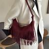 Fashionable Fringed Large Capacity Shoulder Crossbody Bag 2023 Street Trendy Tote Bag Gray Black Red Brown Coffee
