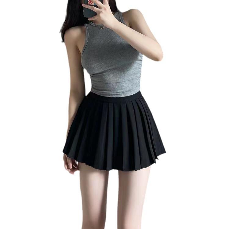 2024 Elastic Waistband Super Short Pleated Skirt, 32 cm Length, No Safety Pants