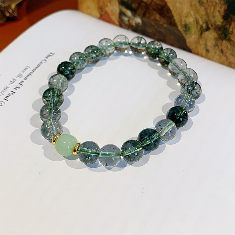 Natural Crystal Beaded Bracelet: Yellow & White Retro Wenwan Style, Light Luxury, High-End Jewelry