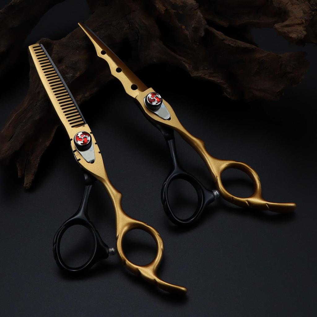 6.0 Colorful Baked Paint Hairdressing Scissors Set: Straight, Serrated, Thinning Shears for Barbering.