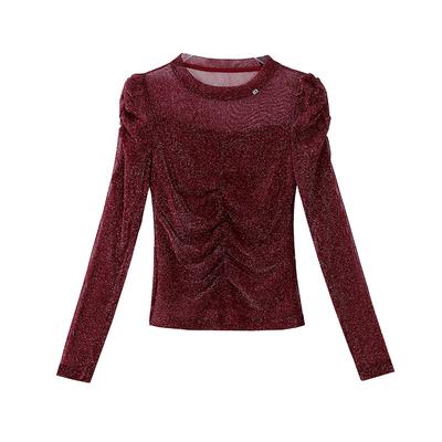 Bright Silk Mesh Top for Women Long-sleeved Base Shirt for Winter New Red Inner T-shirt Fashionable Small Shirt