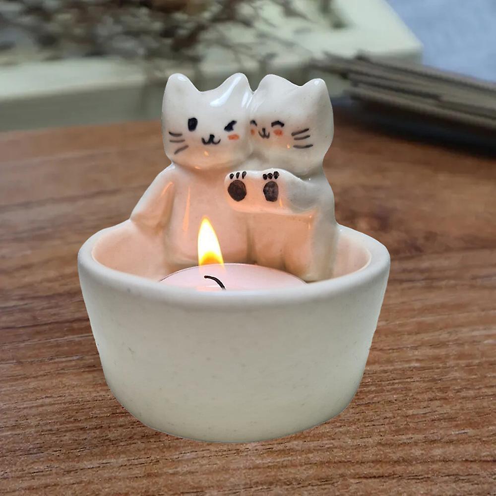 Stylish Candlestick with Two Cat Personalized Crafts Desk Decoration Gift for Birthday Christmas