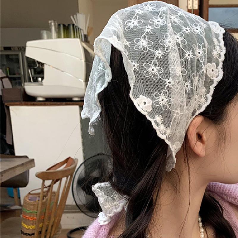 Triangle Lace Face Hair Head Wrap Scarf Women Accessories Neck Decoration Neckwear Handkerchief Headband Shawl Scarves White