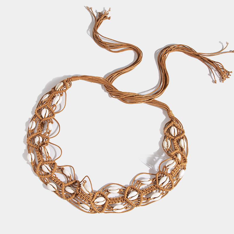 European and American Ins Bohemian Style Cotton Rope Woven Shell Women's Waist Belt Strap Wide Waist Belt Is Versatile