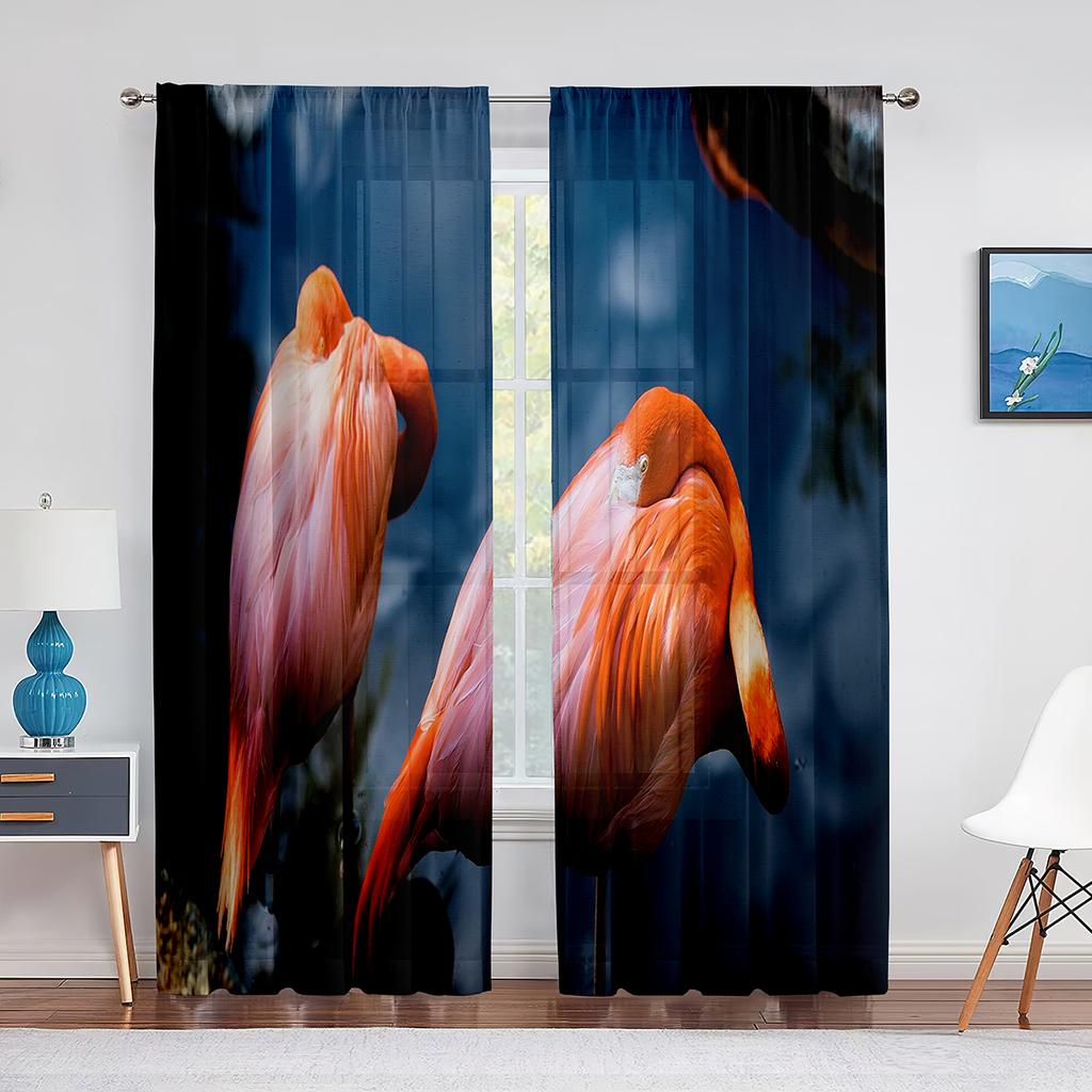 Różowe flamingi tropikalne ptaki romantyczna miłość przezroczyste firanki z woalu do salonu tiulowa firana okienna do sypialni i kuchni