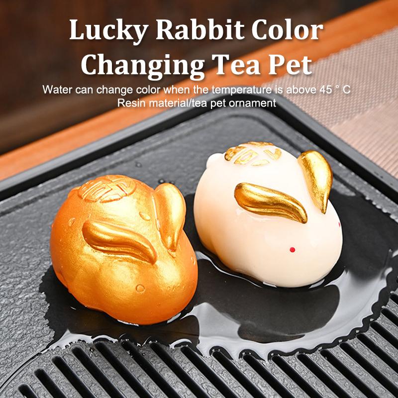 Color Changing Tea Pet White Rabbit Golden Rabbit Tea Table Accessories Color-Changing When Heated, Decoration Ornaments