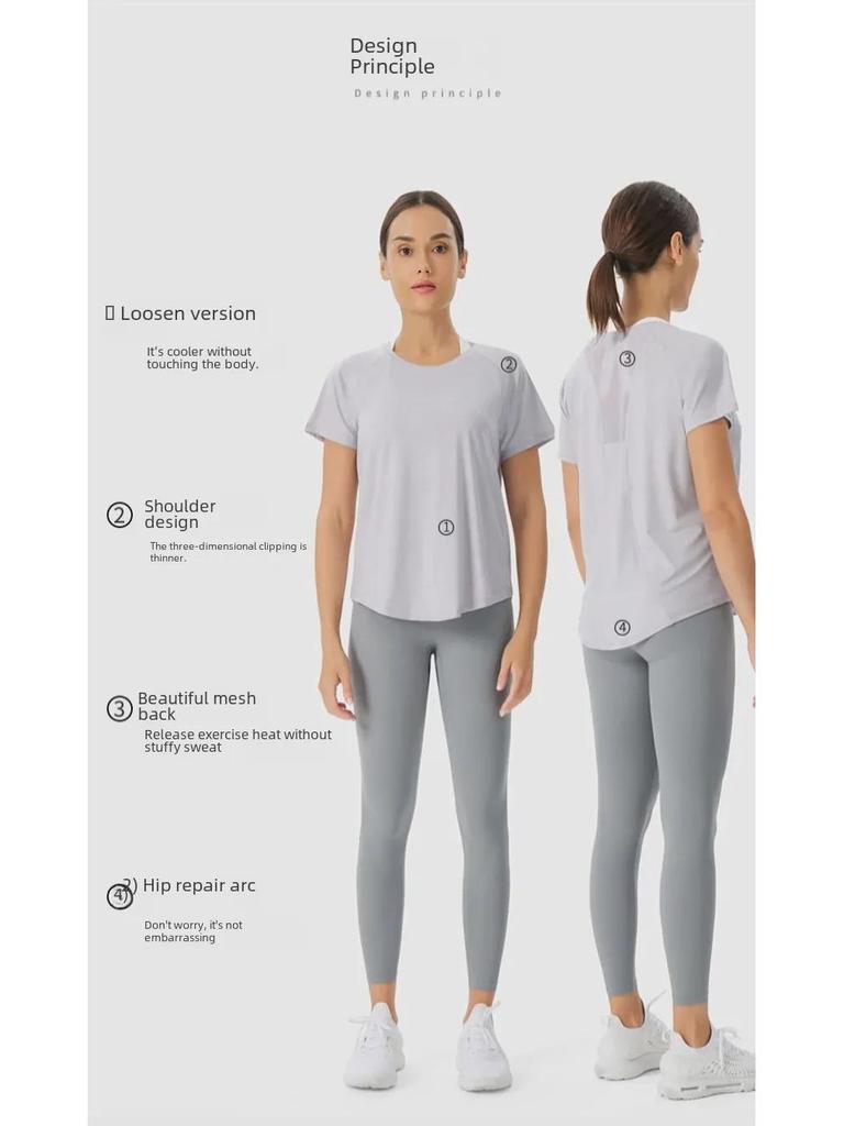 Dam Lös Passform Yoga Topp – Andningsbar Meshrygg, Snabbtorkande Löpar T-shirt, Kortärmad Träningsblus