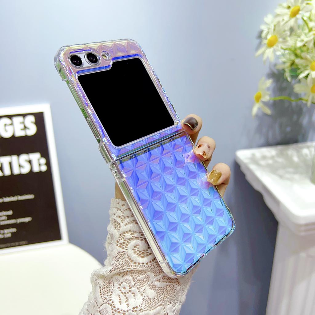 Diamond Pattern Color Electroplating Gradient Phone Case for Samsung Galaxy Z Flip5 Flip4 Flip3 Flip 5 4 3 5G Protective Cover