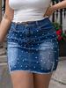 Cross-border Plus Size Beaded Elastic Denim Skirt for Women