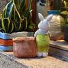 Bunny With Carrot Flower Pot Reusable Cartoon Spring Flower Pot Resin Animal Succulents Holder for Home Festival Decoration