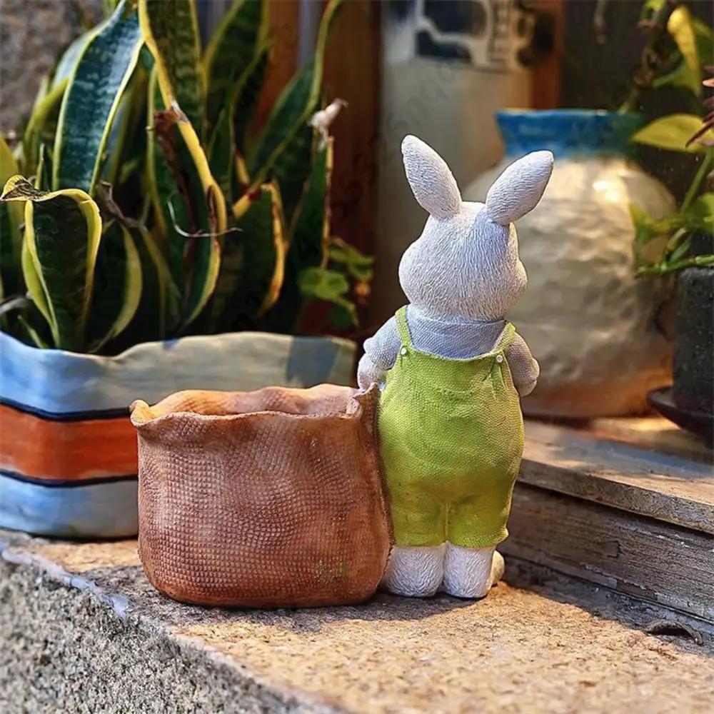 Bunny With Carrot Flower Pot Reusable Cartoon Spring Flower Pot Resin Animal Succulents Holder for Home Festival Decoration