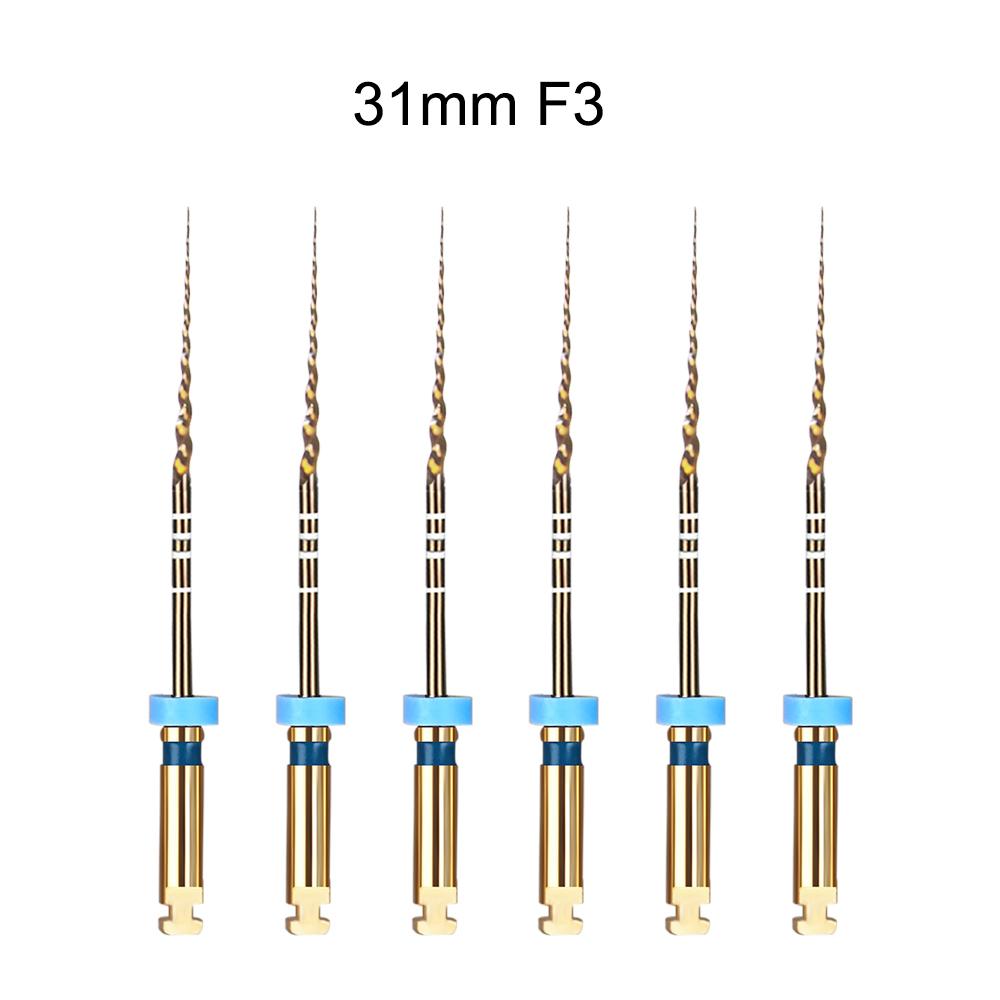 6 szt./pudełko Złote elastyczne pilniki dentystyczne, obrotowe pilniki endodontyczne, złote pilniki endodontyczne, 21/25/31 mm, niklowo-tytanowe, narzędzie stomatologiczne