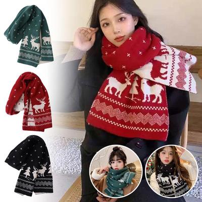 Christmas Women Men Scarf Double-Sided Deer Elk Teenager Shawl Knitted Adult Winter Year New Sc F7M1